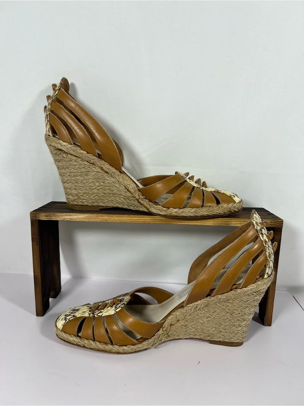 7051: Salvatore Ferragamo Python Leather Espadrille Wedges Size 9C
